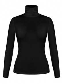 Women Turtleneck Pullover Top High Neck Long Sleeve Thermal Shirts T-Shirt Ladies Baselayer Winter Warmer Basic Top Slim Fit Underwear Undershirts Base Layer Stretch - Black - View 9