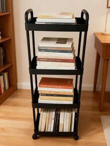 3/4 Tier Heavy Duty Rolling Storage Cart - Movable Small Cart Storage Rack, Sturdy Plastic Structure, Easy Assembly No Tools Needed, Space Saving, Suitable For Kitchen, Bathroom, Office, Bedroom - Fit For Home And Commercial Use - White/Black Heavy Duty Storage Cart, Compact Design, - Car Storage Rack/Black - View 4