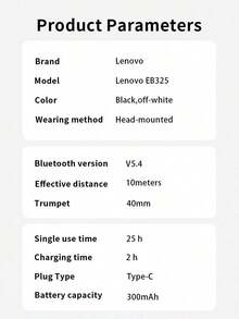 Lenovo EB325 Wireless Bluetooth Headphones, True Wireless Gaming, Hi-Fi Deep Bass Music, Noise Cancelling Sports Earphones - Black - View 5