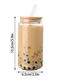 1 pieza Vaso de vidrio transparente, Opciones de capacidad: 500ml (16.9oz) o 600ml (20.3oz), Diseño minimalista moderno con pajita, Adecuado para café helado, té, leche, jugo y hidratación diaria en el hogar, la oficina o de viaje - Multicolor - Ver 8