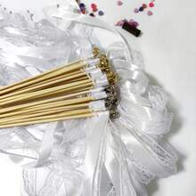 10/20/50pcs White Ribbon Wands, Comes With Ribbon And Fairy Wand. Ideal For Bride, Bridesmaids, Wedding Decor, Party Supplies And Wedding Twirling Lace Ribbons. Wedding Supplies Also Include Gold And Silver Bells. Suitable For Valentine's Day, Wedding Guest Favors, Place Cards, Party Cheering Props And Wedding Gifts. - White - View 9