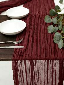 Taplak Meja Kain Kasa Merah Marun, Taplak Meja Lipit Merah Sempurna, Taplak Meja Lipit Merah Polos, Taplak Meja Chiffon Merah Marun, Taplak Meja Kain Kasa Tipis Gaya Boho untuk Pesta Pernikahan, Ulang Tahun, dan Jamuan Makan. - Merah - View 3