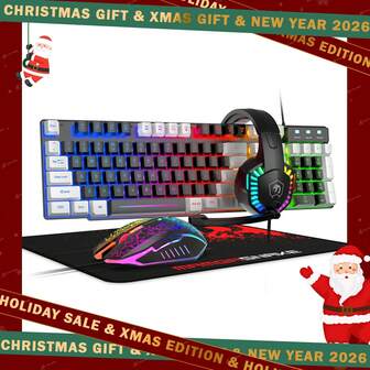  ATTACK SHARK*MANNBASNAKE 有线游戏键盘鼠标耳机套装，彩虹背光有线键盘，带麦克风耳机，彩虹背光游戏鼠标，鼠标垫，兼容PC和笔记本电脑
