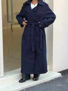 Seelio 秋冬新款女士欧美时尚经典双排扣风衣羊毛大衣 - 藏蓝色 - 查看 5