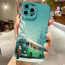 2026 nueva funda de teléfono esmerilada, funda de teléfono con impresión de escena navideña de autobús, Santa Claus y nieve para iPhone 17 14 13 12 11 Pro Max Se 2020  Galaxy S23 S22 S21 Note 20 10, funda de protección para teléfono, funda de pareja, regalo para novio y novia, regalo de vacaciones - Azul Klein - Ver 7