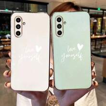 1pc Fashionable & Popular Solid Color Minimalist Electroplated Straight Edge Phone Case With English Heart Letter Pattern, Perfect Gift For Family, Friends, And Partners. Compatible With Apple 17, 17 Pro, 17 Pro Max, 16, 16 Pro Max, 15, 15 Pro Max/Galaxy A14, A54, S25 Ultra