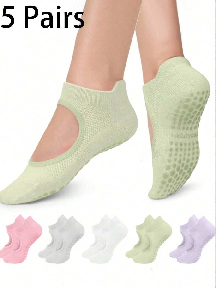 1/3/5双装女士瑜伽袜，透气网眼防滑专业普拉提健身运动踝袜，带硅胶防滑条，夏季款 - 彩色 - 查看 1