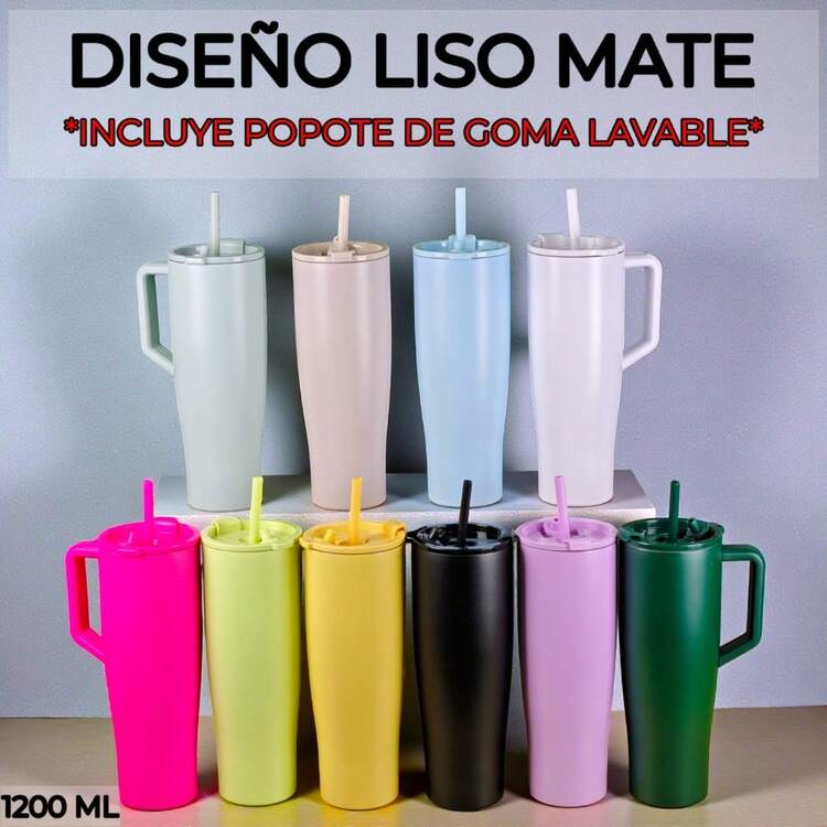Vaso/Termo Térmico Grande De Acero Inoxidable, PYA-1, Vaso térmico con Asa y tapa con cierre Ergonómico, 1200 ml, 40 OZ, ideal para GYM, escuela, oficina, Taza, Termo para hombres, Vaso de acero inoxidable, 10 COLORES, VASO PARA HOMBRES, VASO PARA MUJERES. - Negro - Añade 2