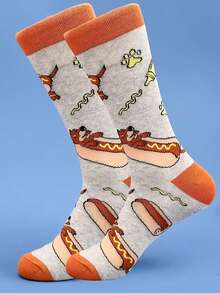 1 Pair Men's Mid-Calf Socks With Asymmetric Dolphin Pattern, Fashionable Creative High-Quality Socks, Moisture-Wicking, Breathable, Suitable For Casual, Sports, Street Style, Daily Wear In Spring/Autumn - Multicolor - View 26