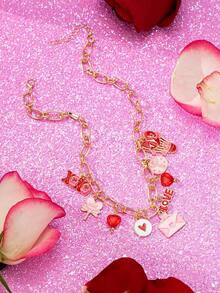 1件浪漫珐琅心形吊坠项链，情人节红色心形信封吊坠项链，女士情侣礼物，送给妻子/女友的礼物 - 粉紅愛心信封字母吊墜項鍊 - 查看 2