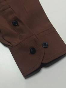 Camisa formal de manga larga de unicolor con diseño de botones para hombre - Café integral - Ver 5