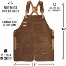 16oz Heavy Duty Waxed Canvas Work Apron - Red Water-Resistant For All Tough Jobs - màu nâu - Xem 3