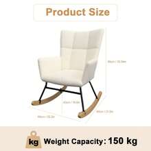 OYAJIA Rocking Chair,Lambswool With High Backrest Armrest,Upholstered Up To 150 Kg Load-Bearing Comfy Stabilise Rocking Chair For Livingroom Bedroom Balcony White - White - View 9