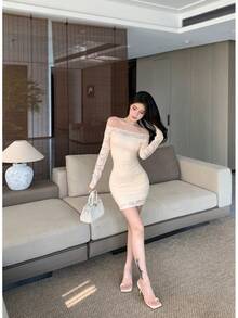 Women Short Dresses - Apricot - View 9