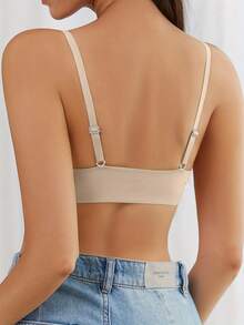 Solid Front Closure Wireless Cami Bra, Sexy Comfy Push Up Bra, Women's Lingerie & Underwear - 杏色 - 查看 2