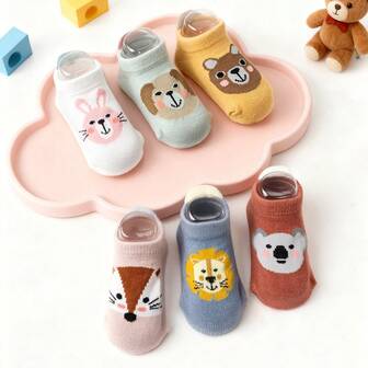 6双卡通动物图案防滑婴儿袜