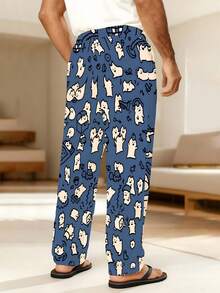 Men'S Casual Loose-Fit 3D Print White Cat Pants With Drawstring Waist & Pockets - Soft Non-Stretch Fabric, All-Season Comfort, Playful Cat Design For Home Relaxation, Comfortable Loungewear, Relaxed Fit Pants, Durable Loungewear, Men Pant, Men Casual Pant, Men Long Pant, Toy Poo Pants For Men, Dog Print Pant, Dog Printing Pants, Men Print Dog Pant, Men Pyjama Bottom, Pyjama For Men, Night Wear For Men, Men Pj Bottom, Men Hose - 彩色 - 查看 7
