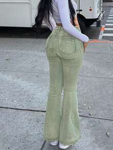 GILIPUR 新款绿色Y2K喇叭牛仔裤，高腰修身弹力设计，优雅时尚，休闲百搭，复古街头风，适合秋冬季节，是新年、情人节等节日的理想之选，也适合正式派对、休闲晚餐和音乐会等场合。 - 綠色 - 查看 8