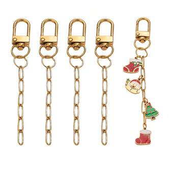 1 st nyckelring i rostfritt stål, 18K guldpläterad, med vridbart spänne, krok och förlängningskedja, lämplig för gör-det-själv-smyckestillverkning, handväsksremmar och ryggsäcksberlocker