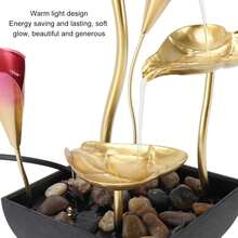 Fuente de Agua de mesa de Interior con Niveles, Fuente de Cascada de Mesa Decorativa con USB, Hojas de Hierro, Decoración Serena de mesa con Sonidos y LED para Oficina y Hogar - 1 - Ver 3