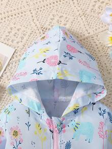 Baby Girls' Cute Hooded Floral Print Lightweight Cardigan Jacket, Suitable For Everyday Outings, Spring/Autumn - Blue - View 4
