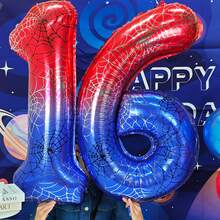 1pc 40-Inch Large Digital Aluminum Film Balloon With Spider Web Pattern And Red And Blue Color Scheme Is Suitable For Birthday Party Theme Party Background Decoration And Photo Props - Multicolor - View 9