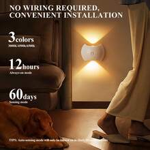 LED Smart Sensor Wall Light, Indoor Motion Sensor Wall Lamp, Wireless LED Wall Light, Wall Lamp, Battery-Powered Night Light, Adhesive Design, Rotatable, Portable, Easy To Install, Adjustable Color Temperature And Brightness, Suitable For Hallways, Bathrooms, Bedrooms, Kitchens, Cabinets, Stairs, Entrances, Bedside - Three-color Light Effect - View 4