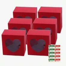 6/12pcs 4x4x2.6 Inch (Approx. 10.2 X 10.2 X 6.6 Cm) Red & Pink Heart Shaped Boxes With Window, Goodie Cupcake Strawberry Boxes, Suitable For Valentine's Day, Wedding, Engagement, Anniversary, Bridal Shower Gifts And Decorations