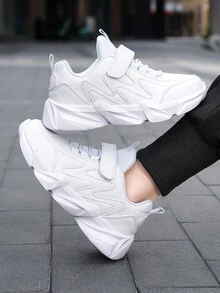 1 Pair Kids' Low-Top Casual Sneakers, Solid Color, Adjustable Hook And Loop, Easy On/Off, Suitable For Spring/Autumn - White - View 2