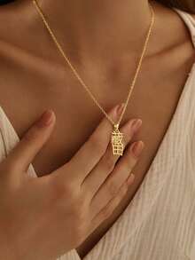 Personalised Fashion Customisable Japanese Name And English Name Pendant Necklace, Minimalist Jewellery Adornment, Unisex Design, Timeless Classic, Party, Banquet, Wedding, Beach Holiday Jewellery, Minimalist Elegant Style. - Yellow Gold - View 3