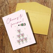 1pc Cheers To Forever Engagement Card For Couple, Wedding Congratulations Card Gift For Her Him, Romantic Cards For Fiance Sister Brother Best Friend - Multicolor - View 6