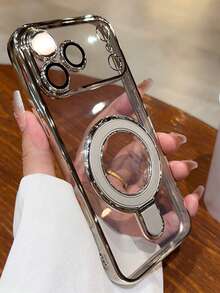 奢华电镀透明磁吸指环无线充电手机壳，带短绳，兼容 17 Pro Max、17 Pro、17、16 Pro Max、16 Pro、16、15 Pro Max、15 Pro、14 Pro Max、14 Pro、14、13 Pro Max、13 Pro、13、12 Pro Max、11，带腕带保护套