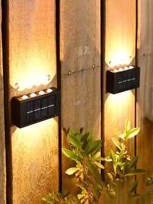 Bộ 1/2/4 đèn năng lượng mặt trời ngoài trời - Đèn tường 8 LED chiếu lên và xuống, đèn trang trí sân vườn, đèn hàng rào, đèn cầu thang, đèn hành lang, đèn âm sàn, dễ dàng lắp đặt bằng băng dính hai mặt hoặc vít, tùy chọn hai nhiệt độ màu (trắng lạnh/trắng ấm), thích hợp cho sân hiên, ban công, sân vườn, đường phố, cảnh quan, trang trí ban công, đèn sân vườn màu trắng ấm. - màu đen - Xem 4