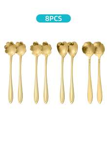 4/8 مجموعة من ملاعق القهوة والحلويات من الفولاذ المقاوم للصدأ، ملاعق على شكل ورقة، ملاعق تقليب القهوة الذهبية، ملاعق متعددة الاستخدامات للكيك والحلويات، ملاعق شاي، ملاعق خلط، طويلة/قصيرة المقبض، سهلة التنظيف، قابلة لإعادة الاستخدام، مناسبة للقهوة والحلويات والمشروبات والكيك والآيس كريم واللبن، مثالية للاستخدام المنزلي والمطاعم والبارات والحفلات والأعراس وعيد الحب والمناسبات، وكذلك رائعة كلوازم مدرسية - الذهبي - مشاهدة 13
