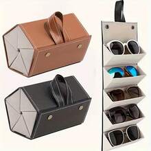 Hộp đựng kính mô phỏng bằng da PU có thể gập lại, Hộp đựng kính thời trang chống trầy xước có đệm mềm treo có thể gập lại, Phụ kiện di động, Chất liệu bền, Vỏ bảo vệ hộp đựng nhiều lớp dễ thương, Thiết kế nhiều lớp, Cũng có thể đựng phụ kiện và phụ kiện đồng hồ, Thích hợp để mang theo khi đi du lịch - Nhiều màu - Xem 4