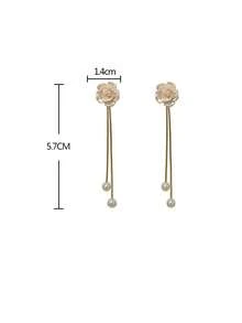 1 Pair White Flower Decoration Fake Pearl Tassel Dangle Earrings For Wedding Bohemian Halloween Valentine's Day - 紅色的 - 查看 12