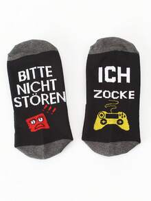 3 Pairs Unisex "BITTE NICHT STOREN ICH ZOCKE" Gamer Mid-Calf Socks - Multicolor - View 6