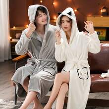 ثوب نوم نسائي من الفلانيل السميك مناسب للخريف والشتاء، ثوب منزلي فضفاض مريح ودافئ، بشكل أنيق، مع جيوب وحزام، باللون الأبيض