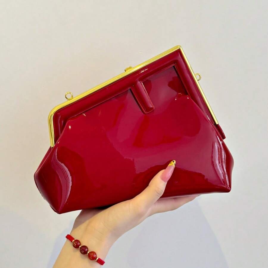 Glossy Frame Clutch Bag – Elegant Shoulder & Crossbody Purse - Yellow - View 1