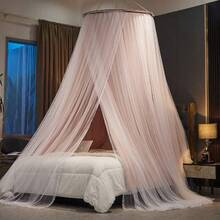 Kertnic Luxurious Bed Canopy For Girls And Adults - Double Layer Princ Canopy With Lace Round Dome Mosquito Netting For Queen/King Bed Tent Pink - 粉色 - 查看 2