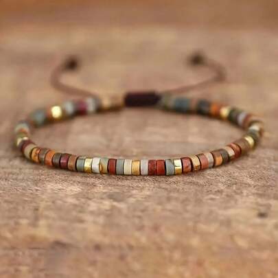 1 Piece Vintage Elegant Wooden Bead Bracelet For Women - Adjustable Luxurious Yoga Beads, Suitable For Daily Wear And Parties, All-Season Accessory