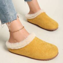 Autumn/Winter Fleece-Lined Closed-Toe Half-Slippers, Two-Way Wear, Soft-Soled, Warm, Slip-On Shoes For Women - 黃色 - 查看 3