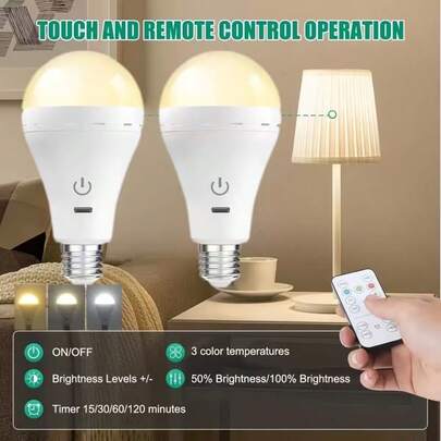 2pcs Smart Remote Control LED Bulb, Large Capacity Battery, Long Lasting, With Remote Control, Rechargeable LED Bulb, Detachable, Ambient Light, Table Lamp, Wall Lamp, Ball Lamp, Emergency Light, 3 Color Lights, USB Charging LED Bulb With Hook - Portable High Brightness, Suitable For Bedroom, Living Room, Can Be Used With Remote Control, Applicable To Various Lamps, Outdoor, Camping, Multiple Colors And White Adjustable