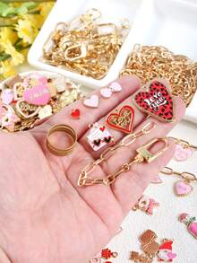 Kit de fabrication de porte-clés pour la Saint-Valentin, comprend des pendentifs, un fermoir de porte-clés, une chaîne d'extension, des anneaux à ressort et des pinces à bijoux. Kit créatif de fabrication de breloques de sac et d'artisanat de bijoux, idéal pour les cadeaux de la Saint-Valentin - Kit de fabrication de porte-clés DIY - Voir 6