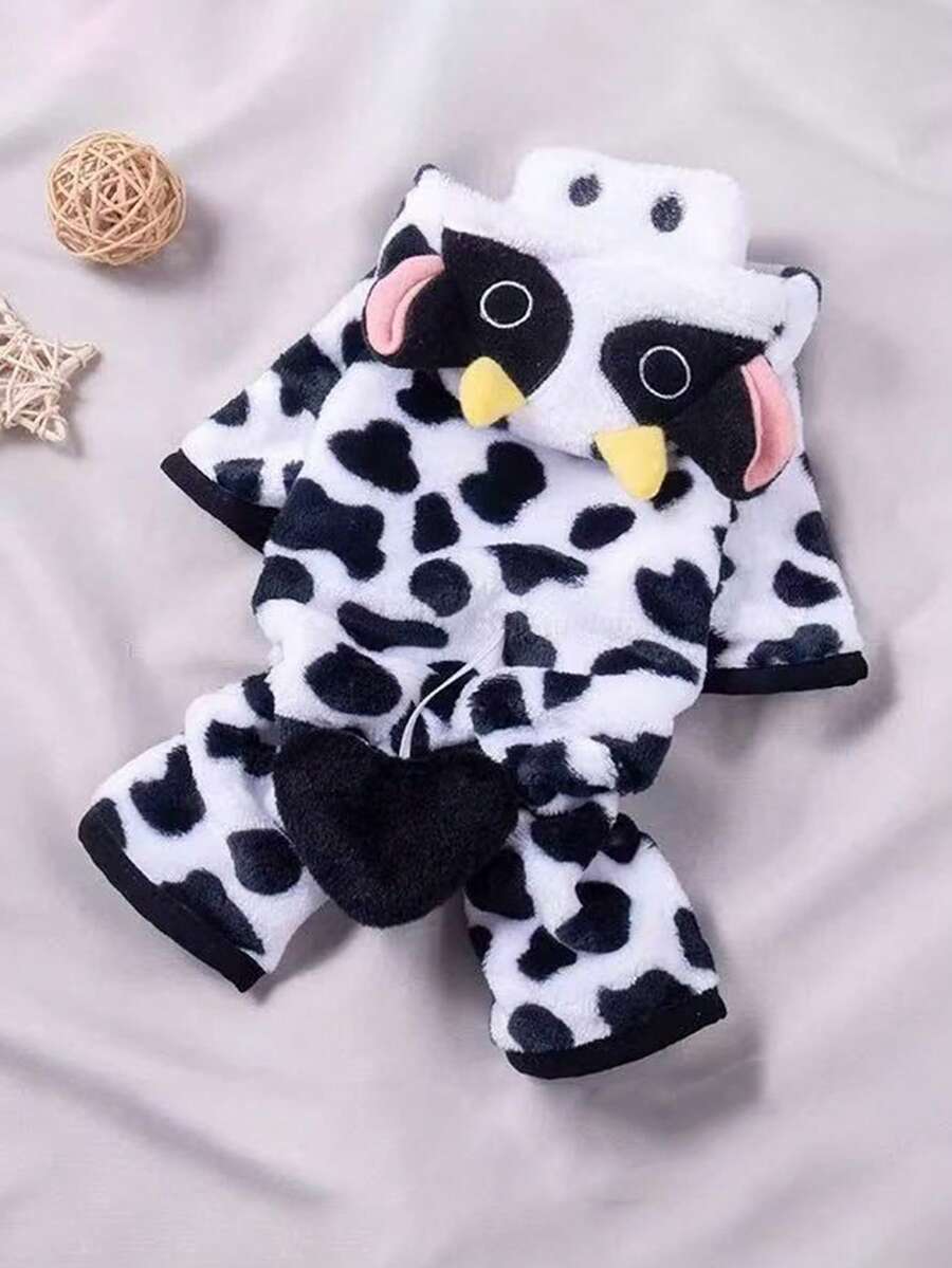 1件秋冬宠物保暖服，奶牛造型宠物服装，狗狗/猫咪套装，加厚款贵宾犬/比熊犬/吉娃娃小型宠物可爱保暖服 - 白色 - 查看 1