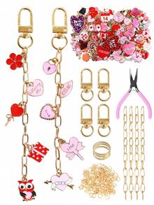 Kit de fabrication de porte-clés pour la Saint-Valentin, comprend des pendentifs, un fermoir de porte-clés, une chaîne d'extension, des anneaux à ressort et des pinces à bijoux. Kit créatif de fabrication de breloques de sac et d'artisanat de bijoux, idéal pour les cadeaux de la Saint-Valentin - Kit de fabrication de porte-clés DIY - Voir 12