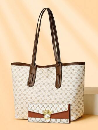 两件套大容量手提包和钱包，时尚中年女性单肩包，秋冬季