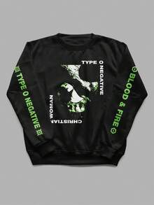 Unisex Crew Neck Sweatshirt Type O Negative Rock Print Printed Sleeves Casual Black Soft Cotton - 黑色 - 查看 1