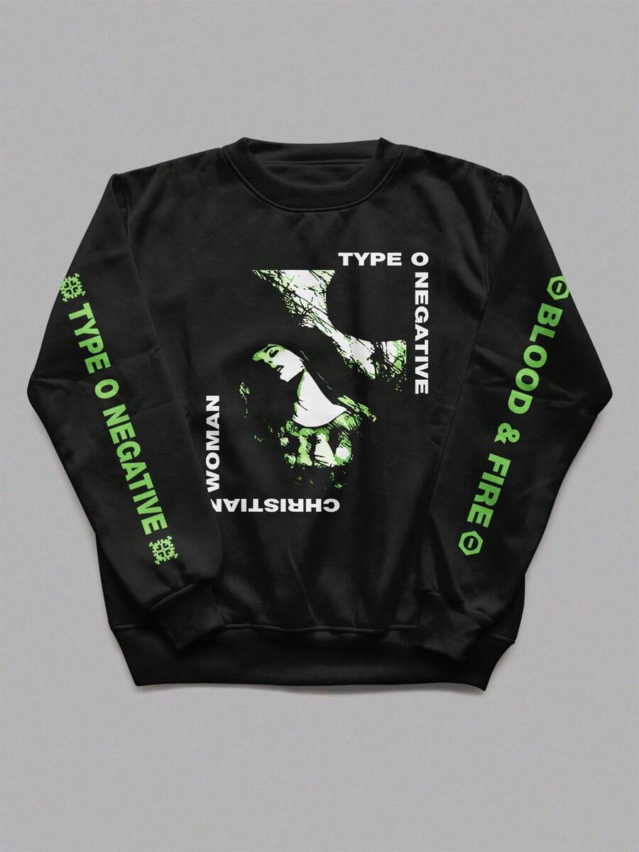 Unisex Crew Neck Sweatshirt Type O Negative Rock Print Printed Sleeves Casual Black Soft Cotton - 黑色 - 查看 1