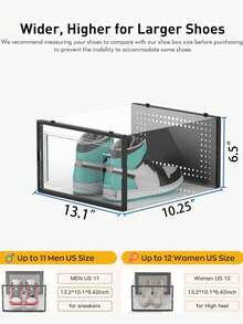 12 Pack XXL Shoe Organizer Storage Rack Clear Plastic Stackable Shoe Boxes For Closet, Space Saving Foldable Shoe Storage Case, Sneaker Storage Shoe Box Container - XXL Black - View 6